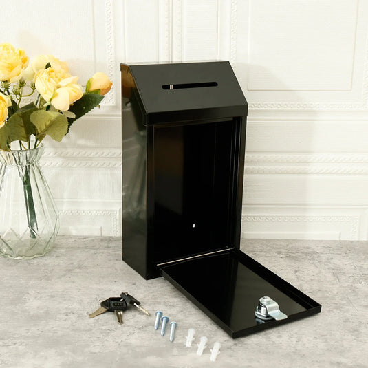Wall Mounted Mail Box Metal Donation Box with Practical Slot Lock and Key Safe Reliable Cash Drop Box for Home Office Outdoor