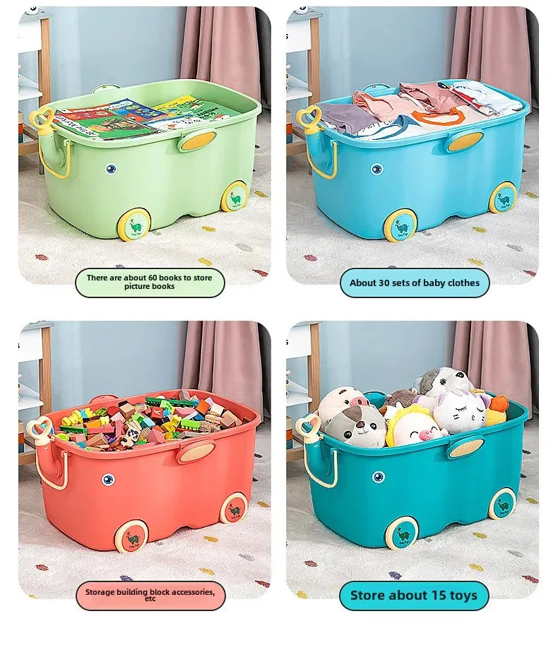 Load image into Gallery viewer, Children's Large Toy Storage Box with Cartoon Design Dustproof PP Bin with Wheels for Clothes &amp; Building Blocks Organization
