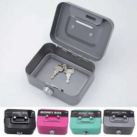 Portable Small Lock Box Security Safe Lock Boxes Mini Metal Cash Box Money Bank Metal Coin Bank Security Box Sturdy Cash Box