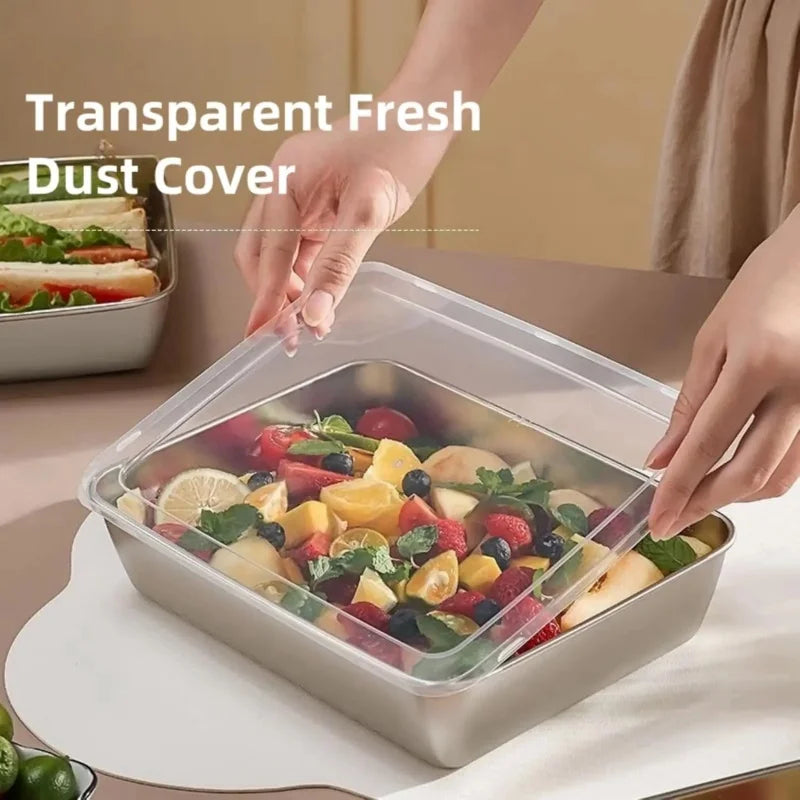 Load image into Gallery viewer, Stainless Steel Fresh-Keep Box Sealed Lunch Box with Lid Rectangle Food Container Fruit Refrigerator Storage Organizer Container
