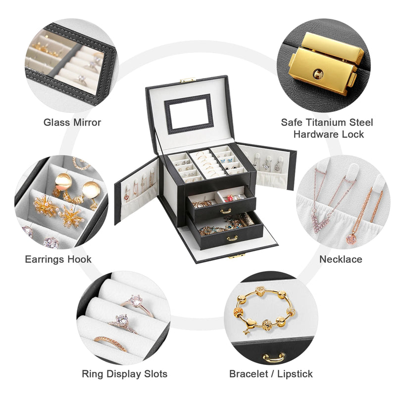 Load image into Gallery viewer, Jewelry Box for Women 3 Layers Large Jewelry Organizer with velvet Travel Jewelry Storage Organizer for Earring Ring Necklace
