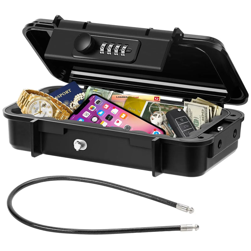Load image into Gallery viewer, Portable Safe Box Waterproof Anti-Theft Beach Travel Safe Box Combination Security Lockbox with Removable Wire Rope Portable
