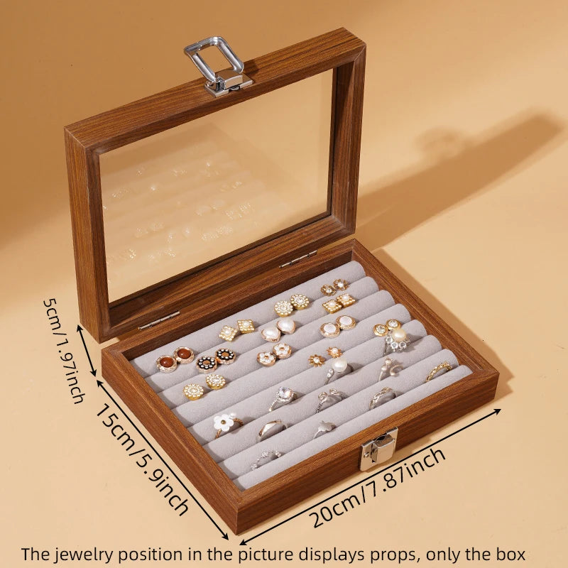 Load image into Gallery viewer, Walnut color jewelry box, ring necklace storage box, earrings, earrings, bracelets, jewelry box, solid wood jewelry box
