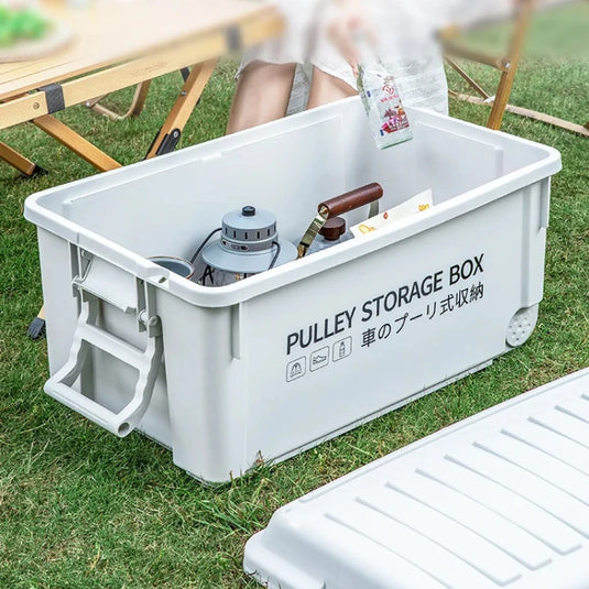 Industrial Storage Box Large Capacity Organizer Box Durable Camping Container with Wheels Heavy-Duty Storage Case Off-White