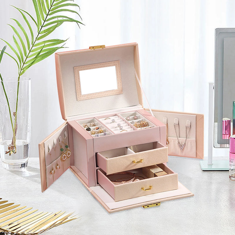 Load image into Gallery viewer, Jewelry Box for Women 3 Layers Large Jewelry Organizer with velvet Travel Jewelry Storage Organizer for Earring Ring Necklace
