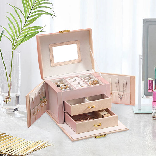 Jewelry Box for Women 3 Layers Large Jewelry Organizer with velvet Travel Jewelry Storage Organizer for Earring Ring Necklace