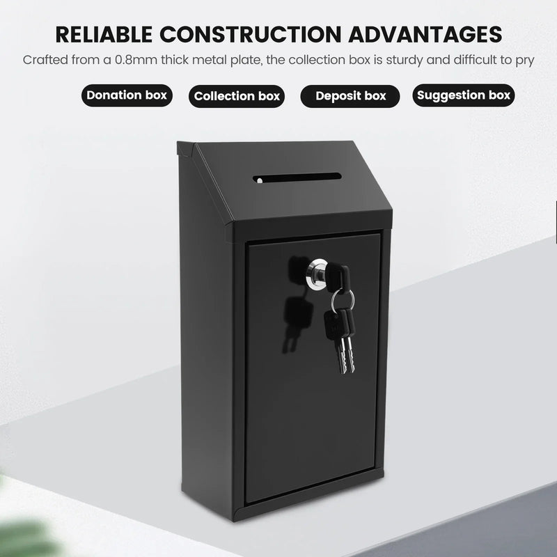 Load image into Gallery viewer, Wall Mounted Mail Box Metal Donation Box with Practical Slot Lock and Key Safe Reliable Cash Drop Box for Home Office Outdoor
