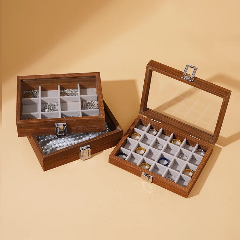 Load image into Gallery viewer, Walnut color jewelry box, ring necklace storage box, earrings, earrings, bracelets, jewelry box, solid wood jewelry box
