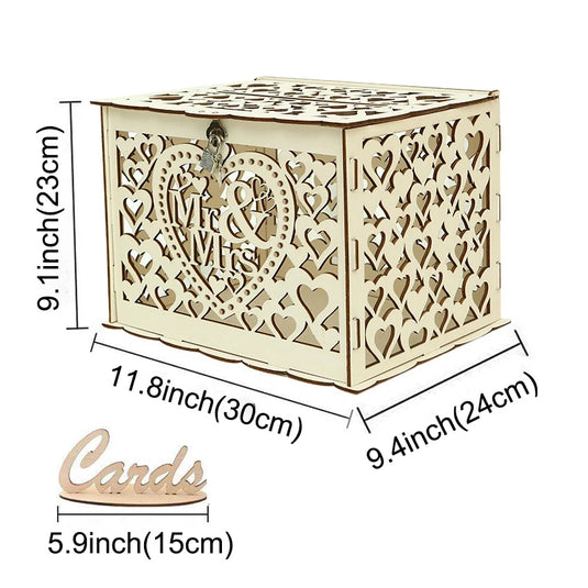 Wedding Card Boxes Hollow Out Wooden Box Wedding Decoration Supplies DIY Pattern Grid Invitation Gift Business Card Storage Box