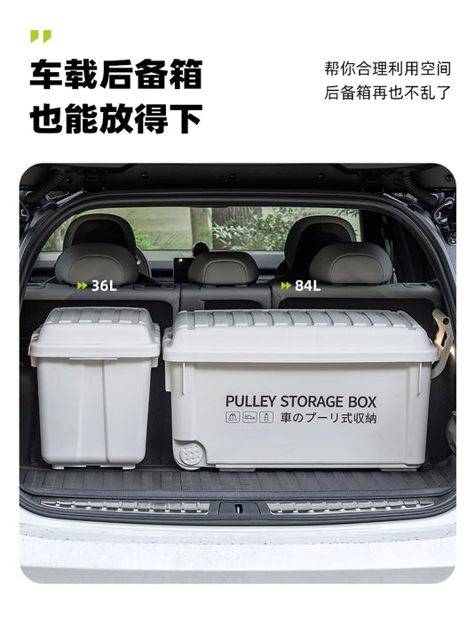 Industrial Storage Box Large Capacity Organizer Box Durable Camping Container with Wheels Heavy-Duty Storage Case Off-White