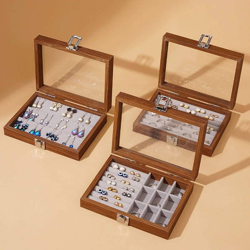 Load image into Gallery viewer, Walnut color jewelry box, ring necklace storage box, earrings, earrings, bracelets, jewelry box, solid wood jewelry box
