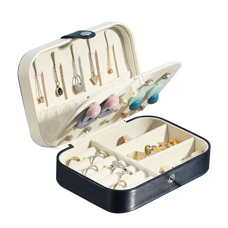 Load image into Gallery viewer, Portable Jewelry Box Jewelry Organizer Display Travel Jewelry Case Boxes Button Leather Storage Zipper Jewelers Joyero
