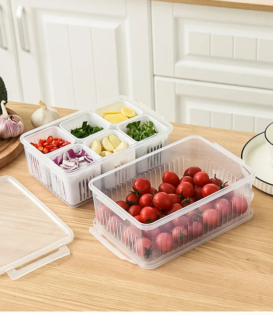 4/6 Grid Food Storage Box with Lids Kitchen Food Meat Onion Ginger Garlic Vegetable Fruit Fresh-keeping Storage Drain Basket Box