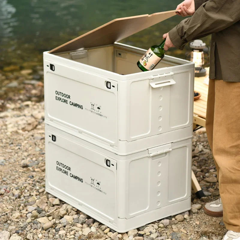 Load image into Gallery viewer, Folding outdoor picnic camping box, wooden-lid storage box, household storage luggage and organization box, car-mounted carrying
