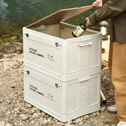 Folding outdoor picnic camping box, wooden-lid storage box, household storage luggage and organization box, car-mounted carrying