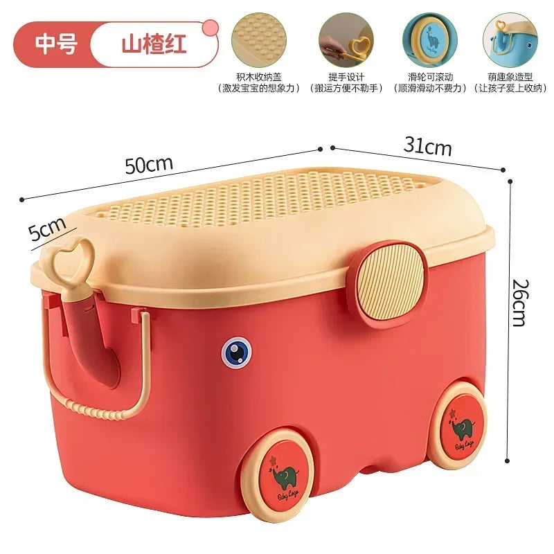 Load image into Gallery viewer, Children's Large Toy Storage Box with Cartoon Design Dustproof PP Bin with Wheels for Clothes &amp; Building Blocks Organization

