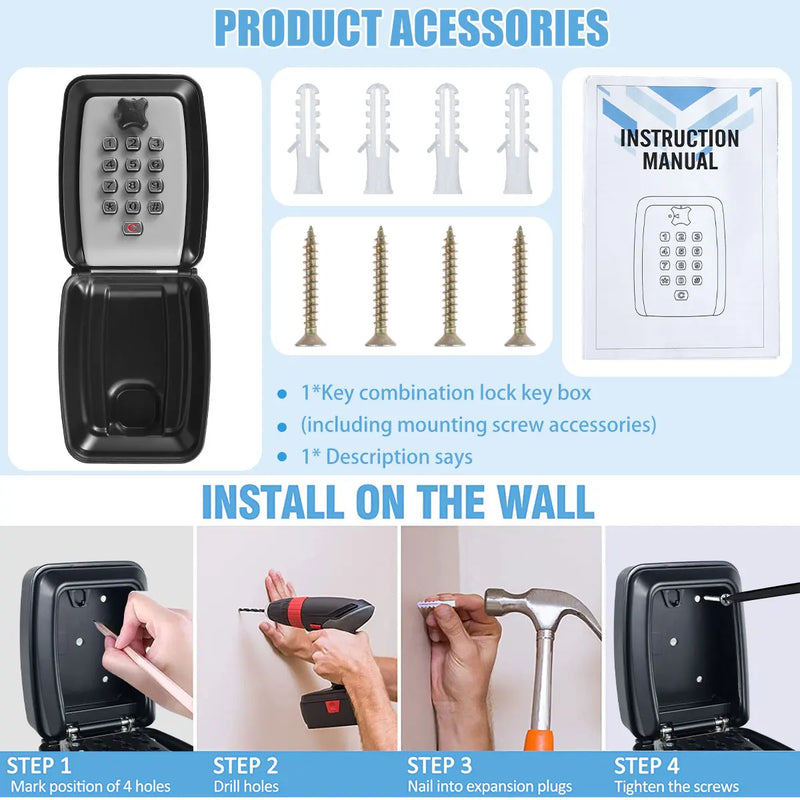 Load image into Gallery viewer, Key Lock Box Wall-Mount Secret Code Security Key Safe Secret Organizer Box No Key Home Office Weatherproof Safe Key Keeper NEW
