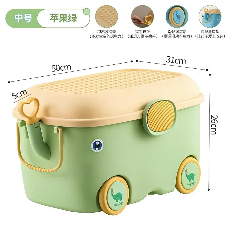 Load image into Gallery viewer, Children's Large Toy Storage Box with Cartoon Design Dustproof PP Bin with Wheels for Clothes &amp; Building Blocks Organization
