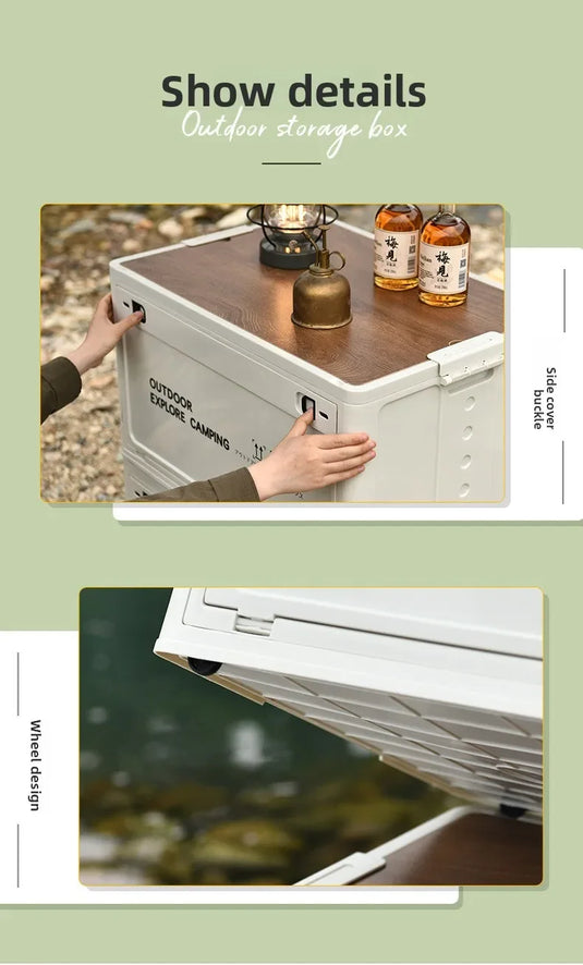 Folding outdoor picnic camping box, wooden-lid storage box, household storage luggage and organization box, car-mounted carrying