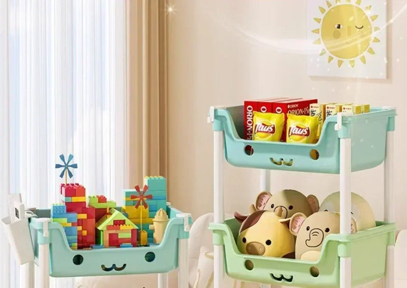 Load image into Gallery viewer, Toy Storage Cart Children's Toy Storage Rack and Shelf Rotating Bookshelf Household Mobile Handcart Living Room Storage Rack
