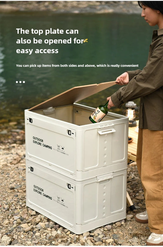 Folding outdoor picnic camping box, wooden-lid storage box, household storage luggage and organization box, car-mounted carrying