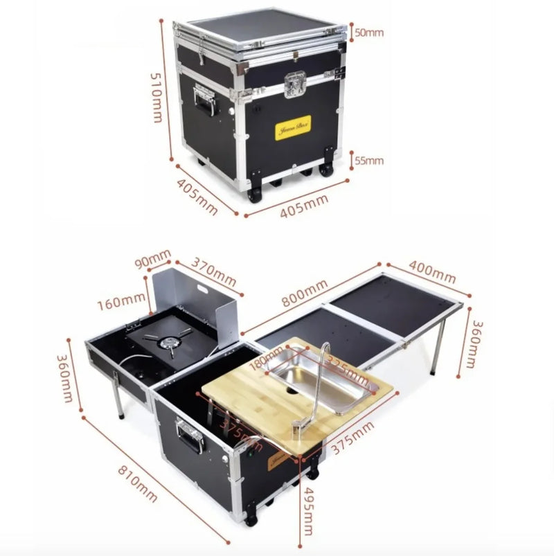 Load image into Gallery viewer, Outdoor Camping Portable Mobile Kitchenette Camping Picnic Kitchen Cooking Folding Storage Box Integrated Stove
