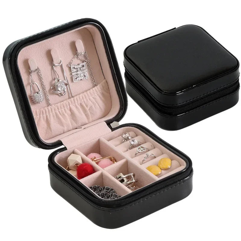 Load image into Gallery viewer, Portable Jewelry Box Jewelry Organizer Display Travel Jewelry Case Boxes Button Leather Storage Zipper Jewelers Joyero
