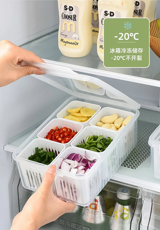 4/6 Grid Food Storage Box with Lids Kitchen Food Meat Onion Ginger Garlic Vegetable Fruit Fresh-keeping Storage Drain Basket Box