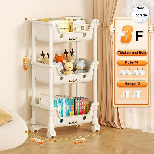 Toy Storage Cart Children's Toy Storage Rack and Shelf Rotating Bookshelf Household Mobile Handcart Living Room Storage Rack