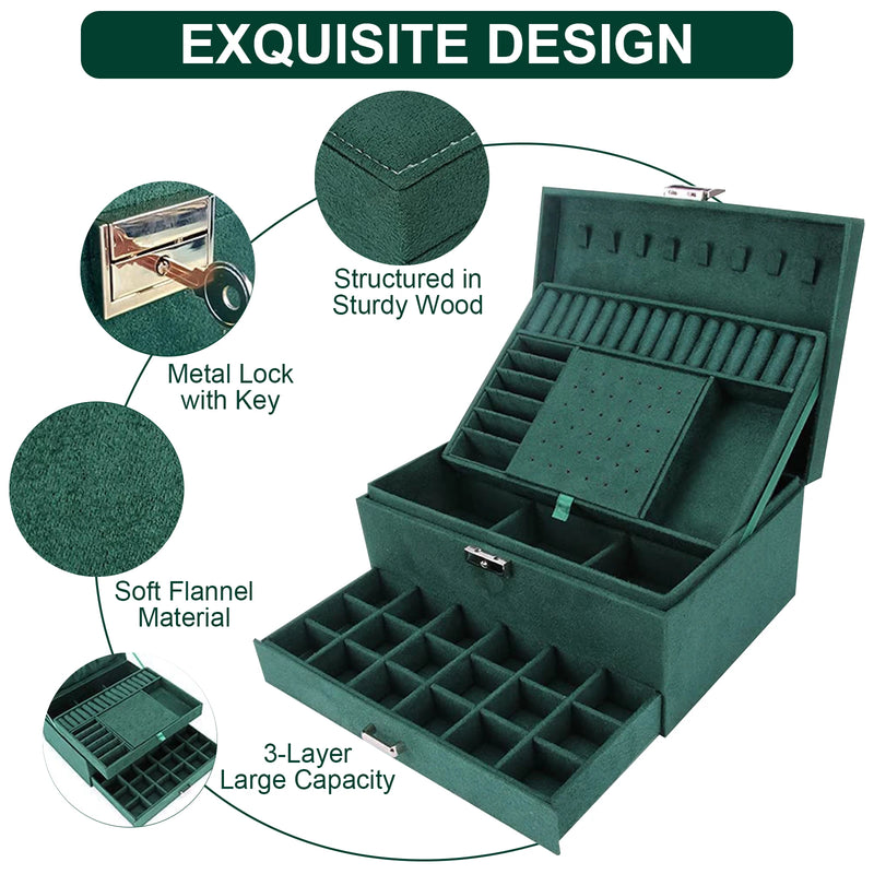 Load image into Gallery viewer, Jewelry Box for Women 3 Layers Large Jewelry Organizer with velvet Travel Jewelry Storage Organizer for Earring Ring Necklace
