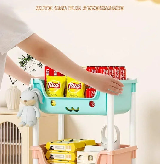 Toy Storage Cart Children's Toy Storage Rack and Shelf Rotating Bookshelf Household Mobile Handcart Living Room Storage Rack