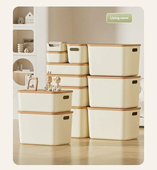 Toy Storage Box with Lid Desktop Plastic Snacks Cosmetics Organizer Basket Dormitory Wardrobe Sundry Pants Clothes Storage Box