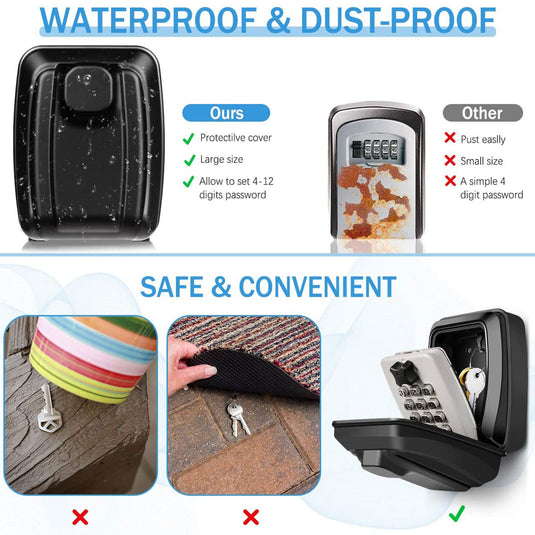 Key Lock Box Wall-Mount Secret Code Security Key Safe Secret Organizer Box No Key Home Office Weatherproof Safe Key Keeper NEW