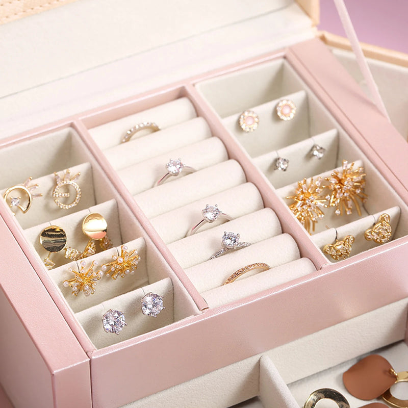 Load image into Gallery viewer, Jewelry Box for Women 3 Layers Large Jewelry Organizer with velvet Travel Jewelry Storage Organizer for Earring Ring Necklace
