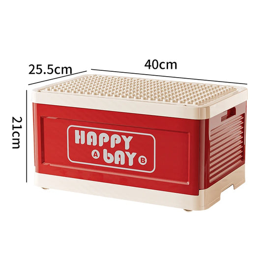 Foldable Toys Storage Box Building Block Organizer Box with Lid Movable Trolley Large Stackable Clothes Snack Storage Boxes
