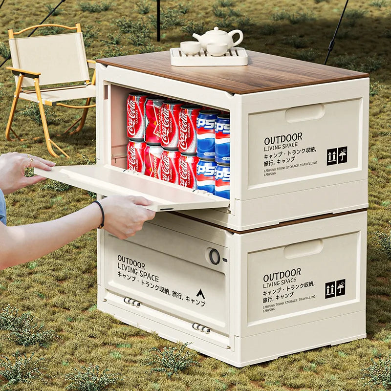 Load image into Gallery viewer, Outdoor Camping Storage Box Camping Wooden Lid Folding Box Car Trunk Storage Box Side Opening Plastic Organizer Box

