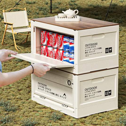 Outdoor Camping Storage Box Camping Wooden Lid Folding Box Car Trunk Storage Box Side Opening Plastic Organizer Box