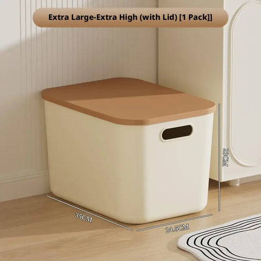 Toy Storage Box with Lid Desktop Plastic Snacks Cosmetics Organizer Basket Dormitory Wardrobe Sundry Pants Clothes Storage Box