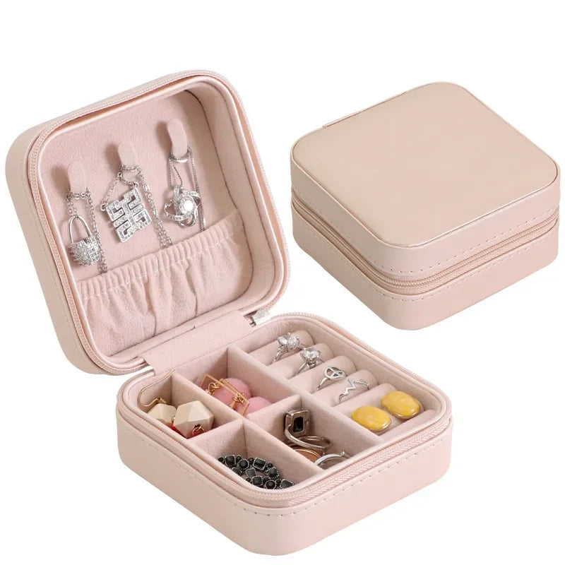 Load image into Gallery viewer, Portable Jewelry Box Jewelry Organizer Display Travel Jewelry Case Boxes Button Leather Storage Zipper Jewelers Joyero
