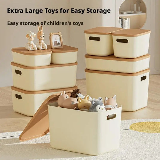 Toy Storage Box with Lid Desktop Plastic Snacks Cosmetics Organizer Basket Dormitory Wardrobe Sundry Pants Clothes Storage Box