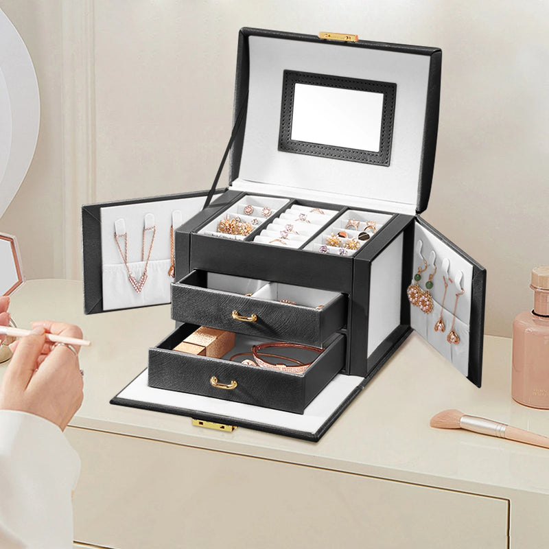 Load image into Gallery viewer, Jewelry Box for Women 3 Layers Large Jewelry Organizer with velvet Travel Jewelry Storage Organizer for Earring Ring Necklace
