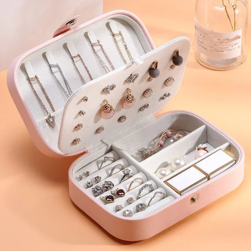 Load image into Gallery viewer, Portable Jewelry Box Jewelry Organizer Display Travel Jewelry Case Boxes Button Leather Storage Zipper Jewelers Joyero

