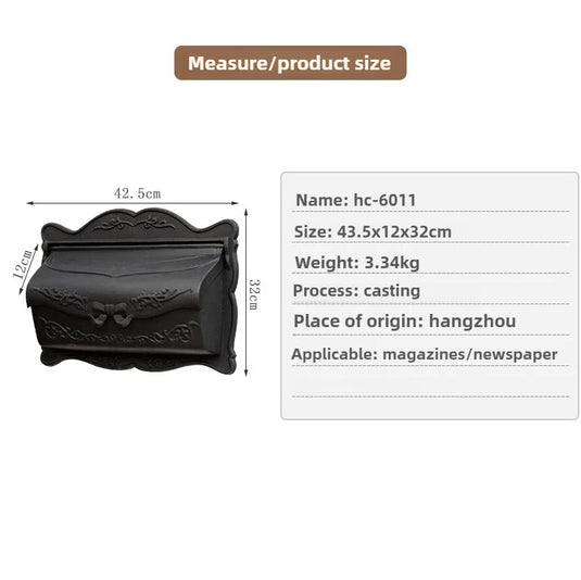 Matte Black European Rustic Iron Mailbox Vintage Bucket Tin Newspaper Post Letter Box Aluminum Design