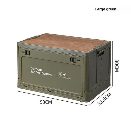 Folding outdoor picnic camping box, wooden-lid storage box, household storage luggage and organization box, car-mounted carrying