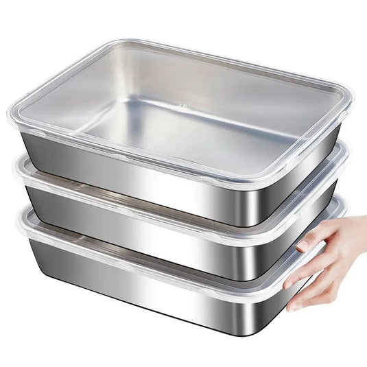 Stainless Steel Fresh-Keep Box Sealed Lunch Box with Lid Rectangle Food Container Fruit Refrigerator Storage Organizer Container