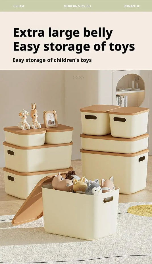 Toy Storage Box with Lid Desktop Plastic Snacks Cosmetics Organizer Basket Dormitory Wardrobe Sundry Pants Clothes Storage Box