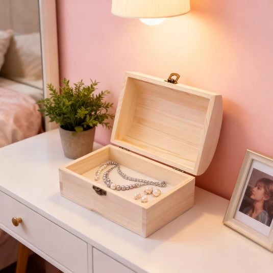 Wooden Box Treasure Chest Box Jewelry Storage Organizer Unfinished Wood Box DIY Painting Craft Box Decorative Storage Box