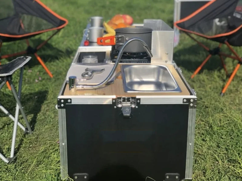 Load image into Gallery viewer, Outdoor Camping Portable Mobile Kitchenette Camping Picnic Kitchen Cooking Folding Storage Box Integrated Stove
