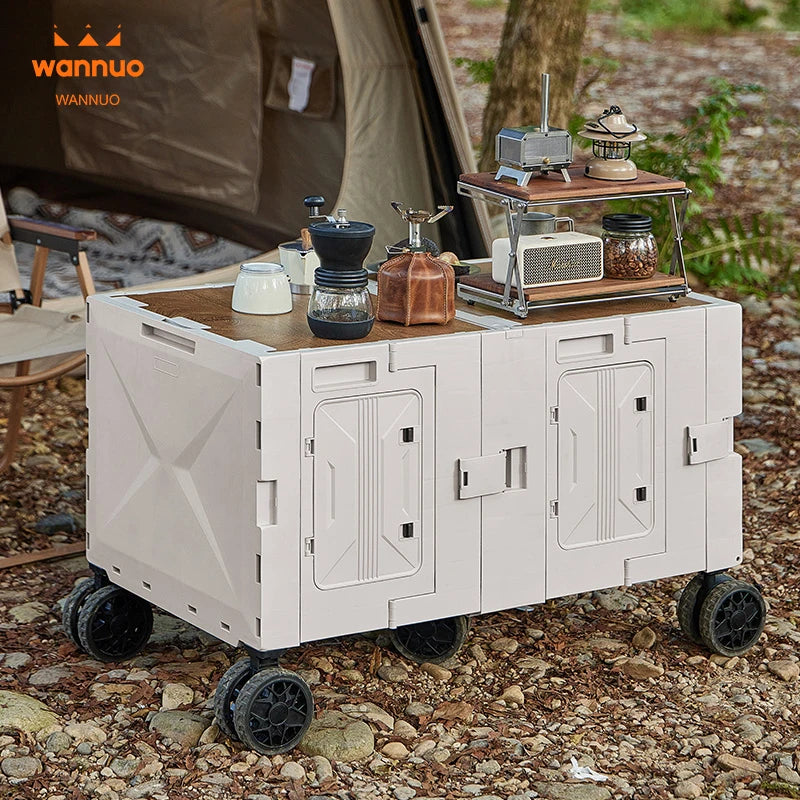 Load image into Gallery viewer, Collapsible Camping Storage Cart Camping Equipment Versatile Outdoor Folding Storage Box With Cutting Board And Wheels
