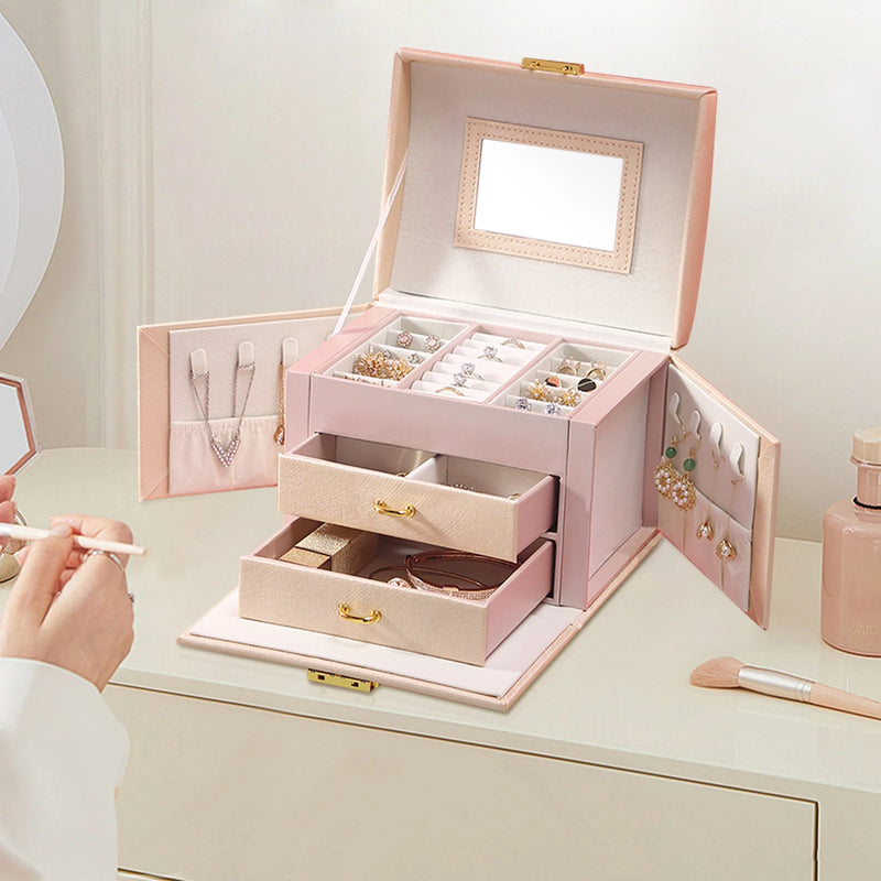 Load image into Gallery viewer, Jewelry Box for Women 3 Layers Large Jewelry Organizer with velvet Travel Jewelry Storage Organizer for Earring Ring Necklace
